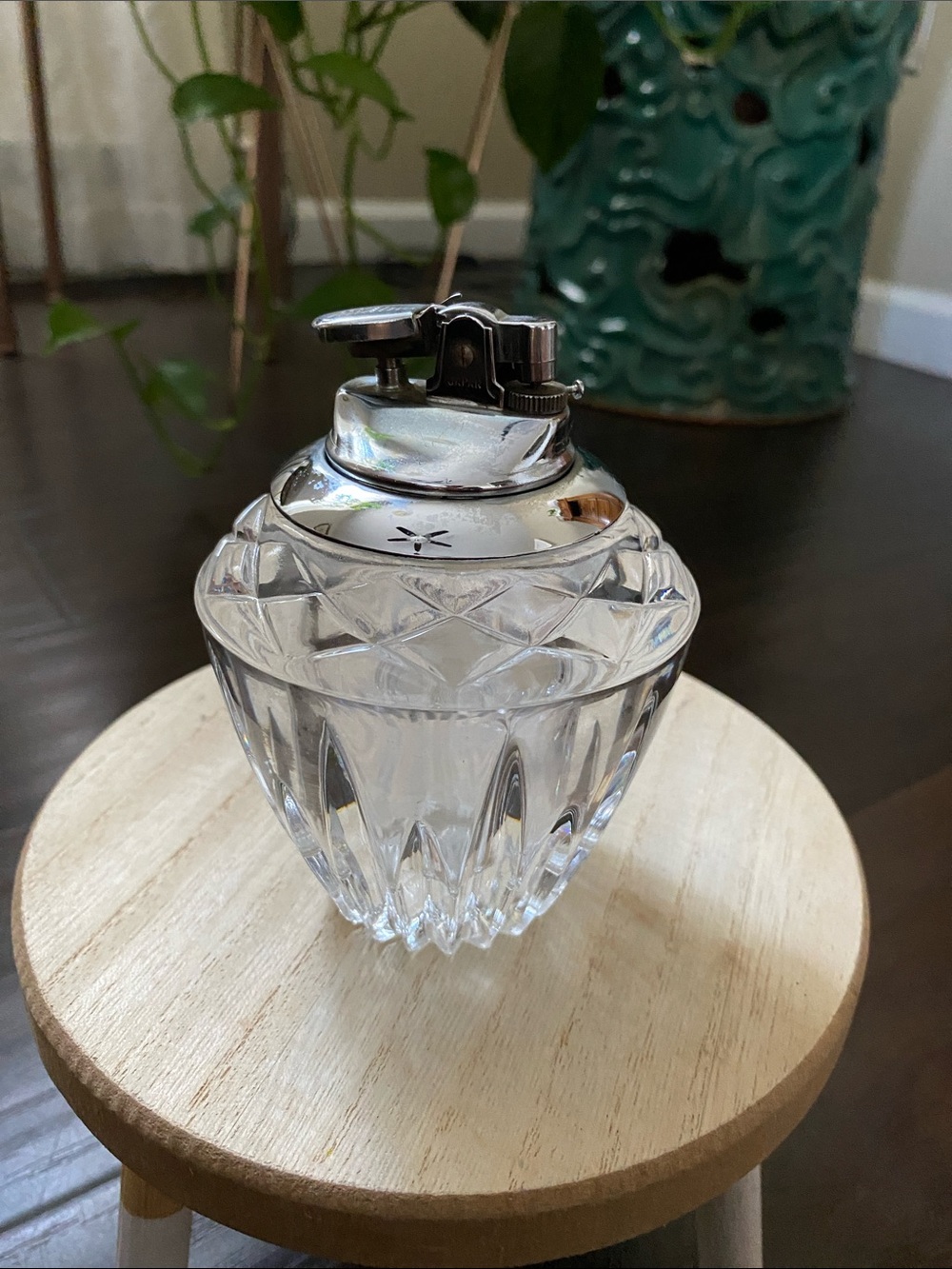 Princess House Clear Crystal Table Lighter with Silver Top